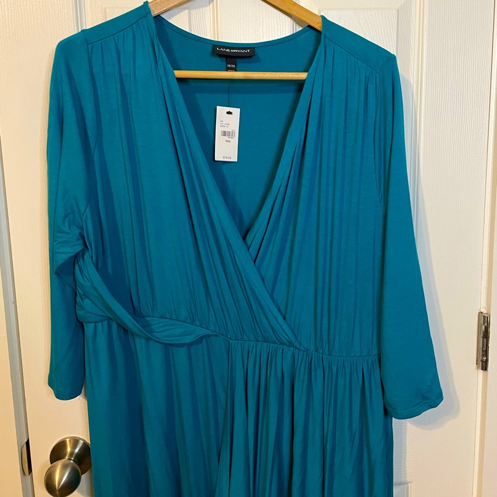 NWT Lane Bryant teal asymmetrical deep crossover v-neckline dress plus sz 18/20
